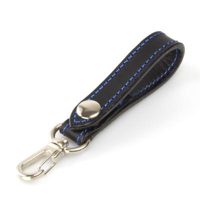 Popruh na opasek pro pouzdro na chytrý klíč od auta a kola, kožené, černé [Leather Chaya] (Kožená nit modrá)