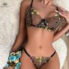 Vibrant Floral Embroidery Underwire Thong Thigh Straps Lingerie Set