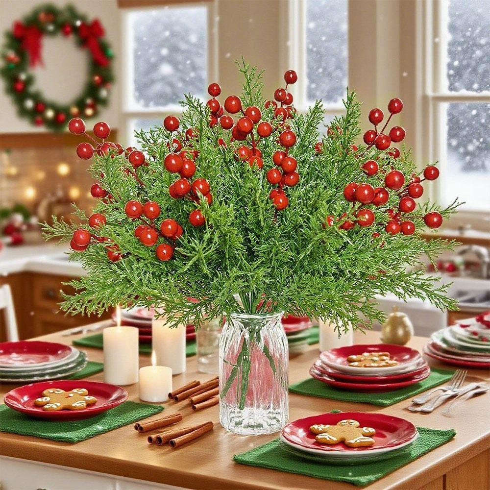 Red&Green Simulation Red Berry Branches 7 Branches Christmas Pine Stem  Festival Favors