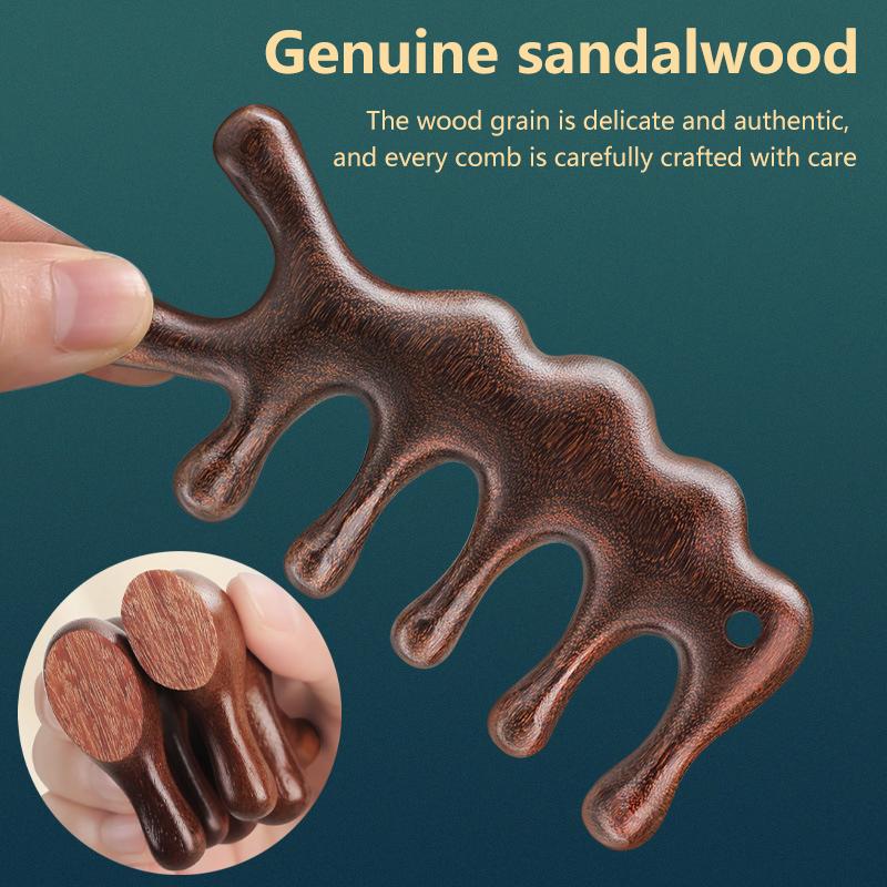 Five Teeth Sandalwood Massage Comb Head Face Nose Eye Shoulder Neck Scraping Comb Anti-Static Anti-Hair Loss Meridian Massage