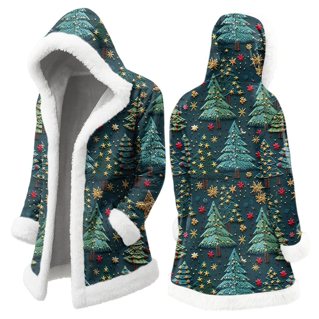 Men's Christmas Long Hooded Cardigan With Pockets Warm Jacket