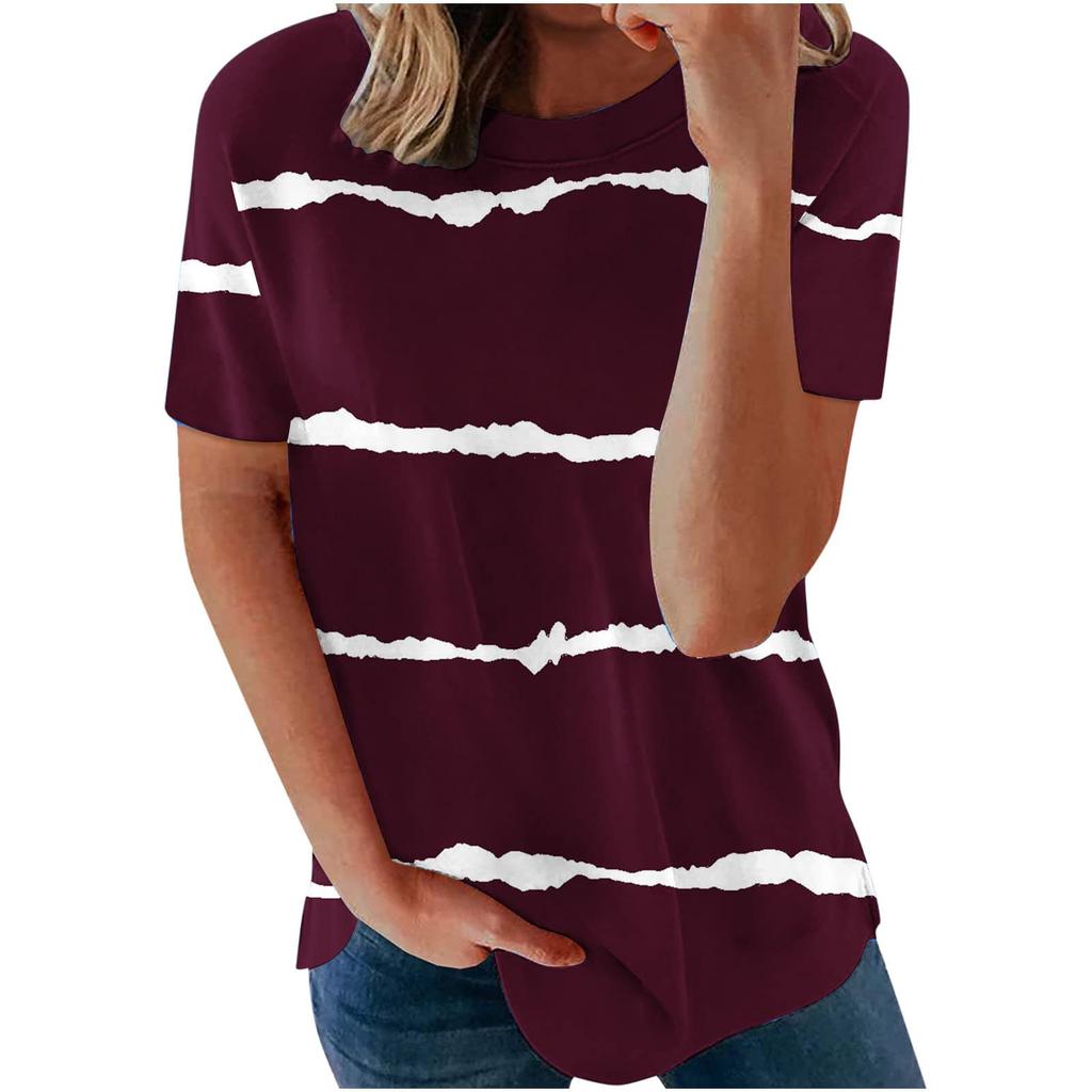 Women's Fashion Casual Loose Round Neck Printed Short Sleeve T-Shirt Top