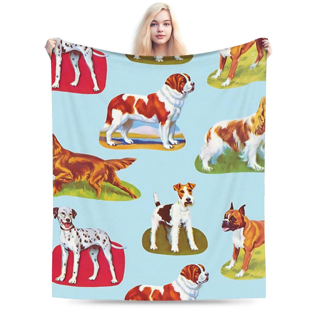 Retro Vintage Art Cute Dogs Blanket Quality Soft Warm  Throw Blanket Autumn Kids Couch Chair Sofa Bed Fashion Bedspread