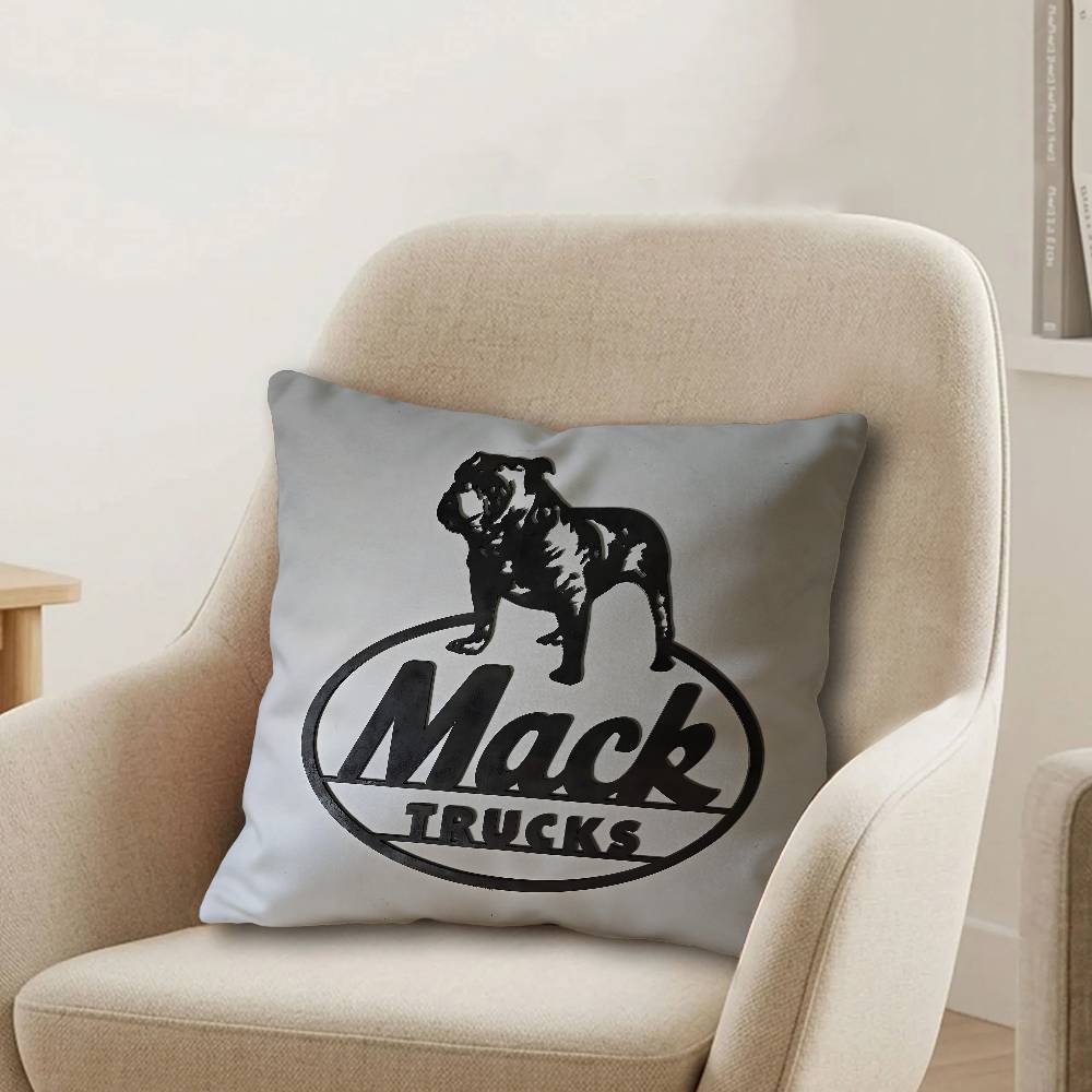 T-Truck Car M-MACKs Logo Pillow Covers Cartoon Sofa Decorative Home Double-sided Printing Short Plush Cute Cushion Cover
