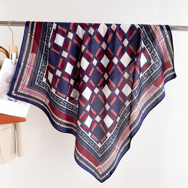 New 91 square scarves simulated silk versatile fashion herringbone shawl scarf sunscreen retro printed headscarf scarf