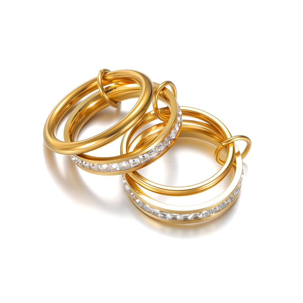 Gold Color Stackable Rings for Women Non Tarnish Cubic Zirconia Rings, Multi Ring Mixed Metals Stack Rings Set
