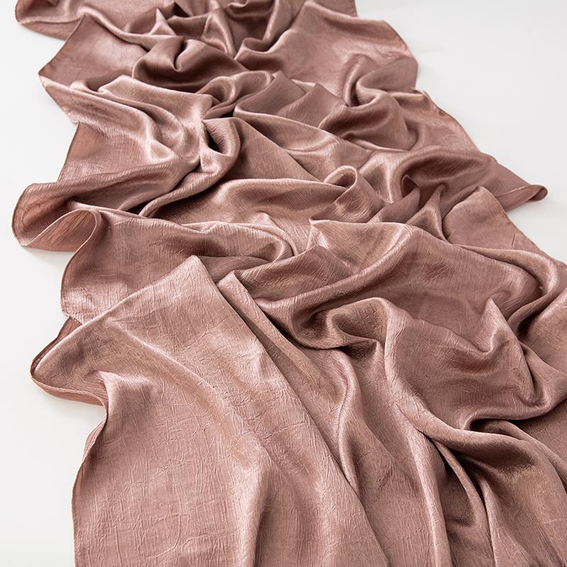 Women Plain Silk Satin Hijab Scarf Different Sides Bark Wrinkles Solid Color Long Shawl Muslim Women Smooth Silk Like Underscarf