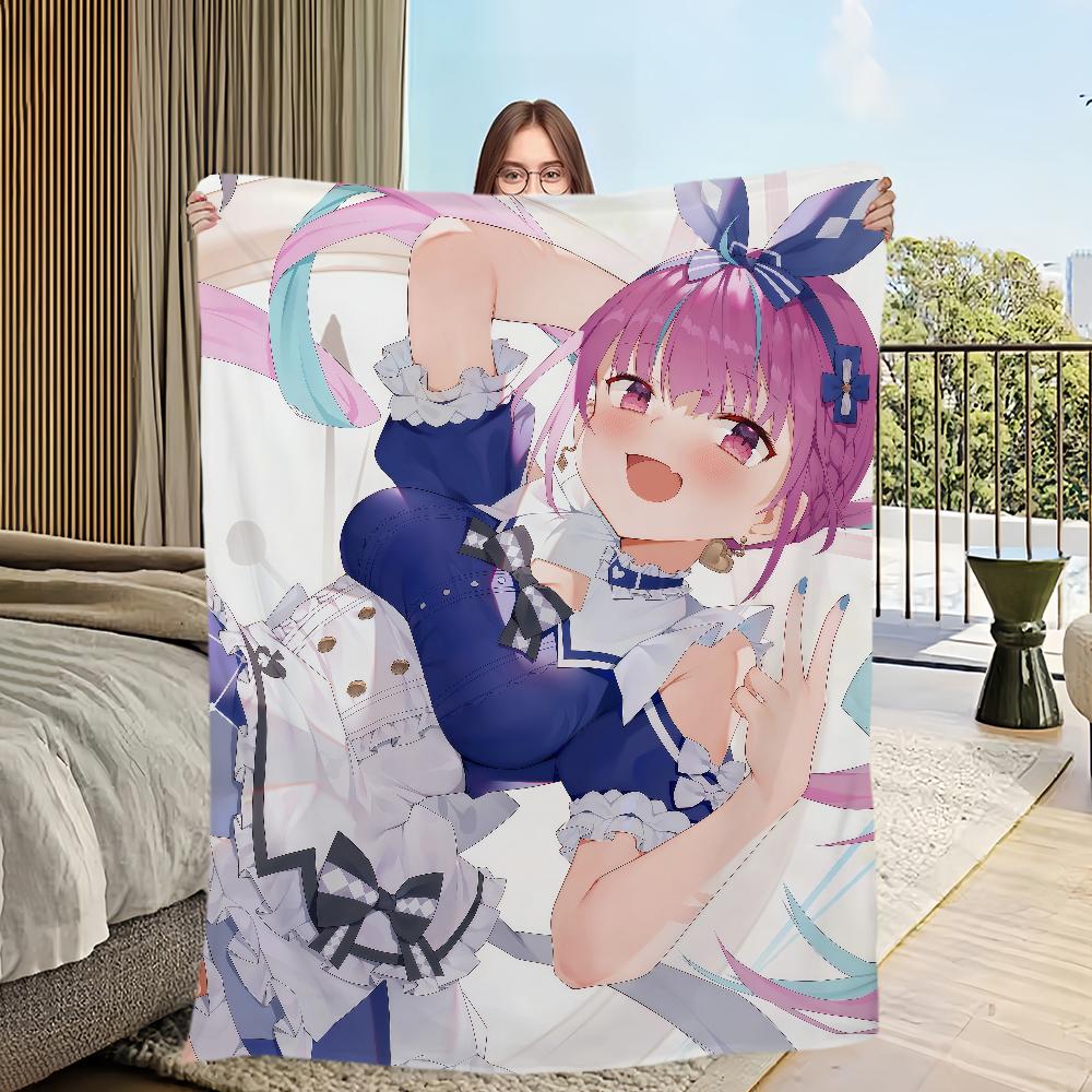 music anime girl H-Hololive M-Minato Aqua Flannel warm soft plush blanket sofa living room hogar office bedroom travel gift home