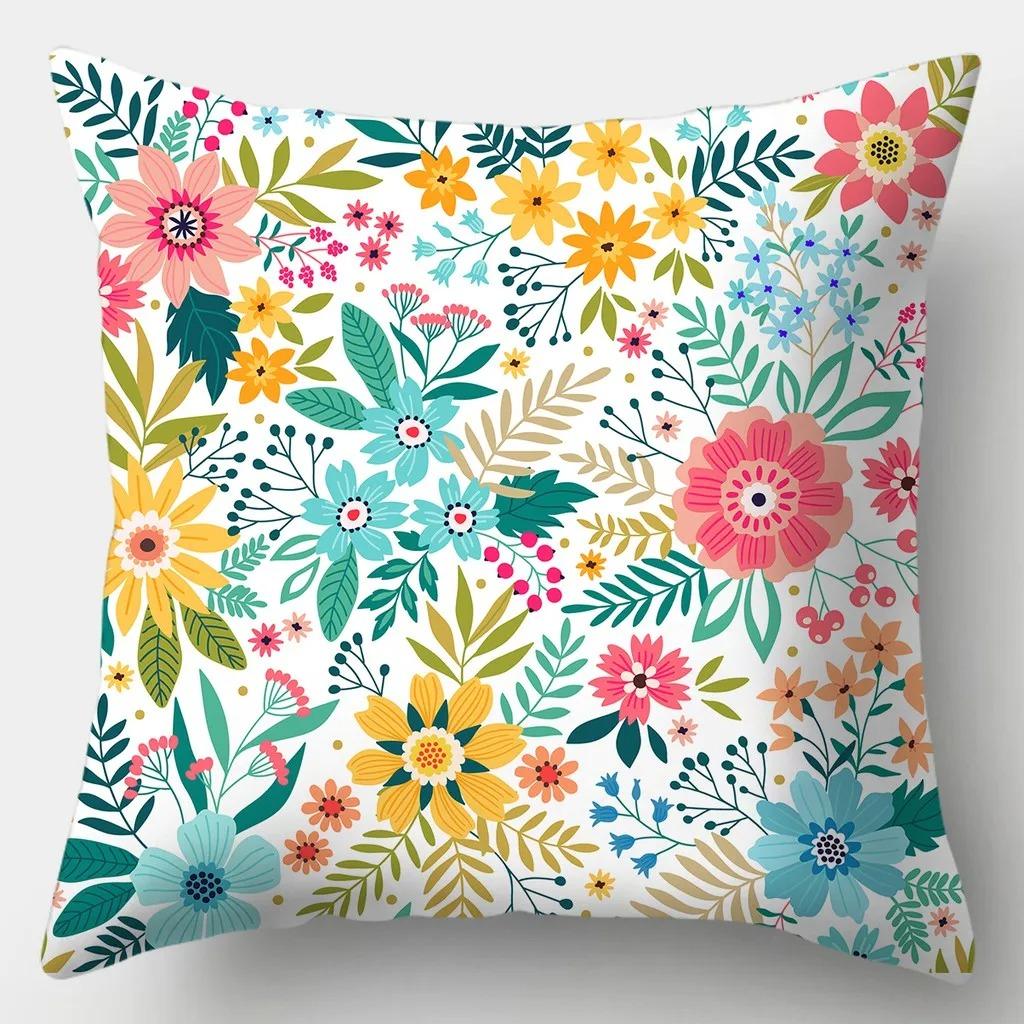 Floral Series Printed Pillowcase Modern Home Bedroom Living Room Sofa Cushion Cover 45x45cm Peach Skin Pillowcase Gift
