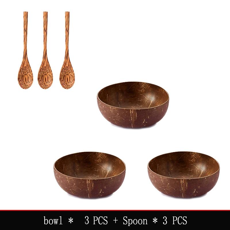 Natural Coconut Bowl 12-15cm Handmade Wooden Tableware Wood Spoon Dessert Fruit Salad Mixing Rice Ramen Bowl Kitchen Dinnerware