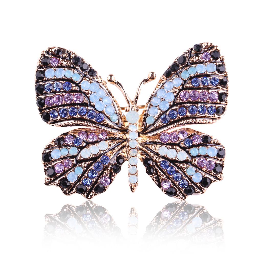 Broche papillon en alliage, strass colorés, tendance et respectueuse de l'environnement, accessoire pour femme