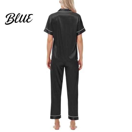 Front Button V-neck Pajamas 2 Pcs/Set Suit Satin Single-breasted Ice Silk Plus Size Cardigan Shirt V Elastic Band Pajama Bottoms Neck Notch