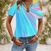 Women Plus Size Keyhole Ring Neck Cold Shoulder Short Sleeve T Shirt Skull Rose Printed Cyan Black