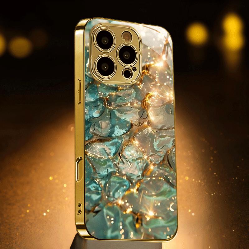 Goldfarbene, texturierte, galvanisierte Handyhülle, Schutzhülle für iPhone-Modelle, einschließlich 17, 16, 15, 14, 13, 12, 11 promax
