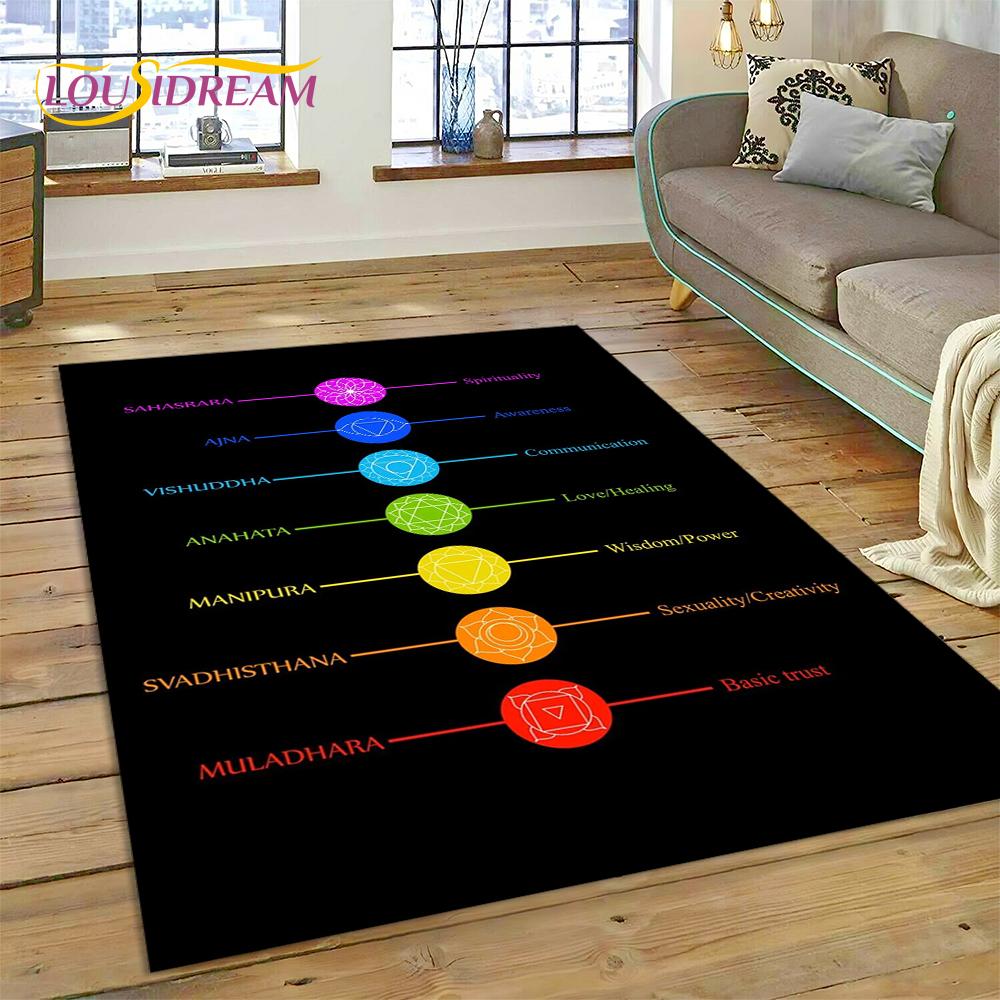 3D Yoga Zen Naturalize Meditatie Regenboog 7 Chakra Gebied Tapijt, Tapijt voor Woonkamer Slaapkamer Bank Deurmat Decor, Antislip Vloermat