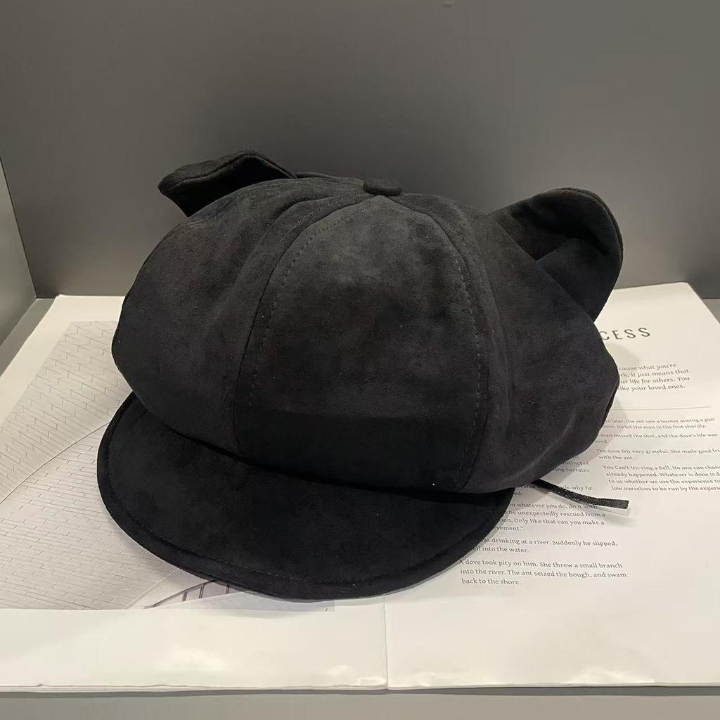 Autumn and Winter New Suede Cat Ear Octagonal Hat for Women Sweet Niche Face Showing Versatile Duck Bill Painter Hat