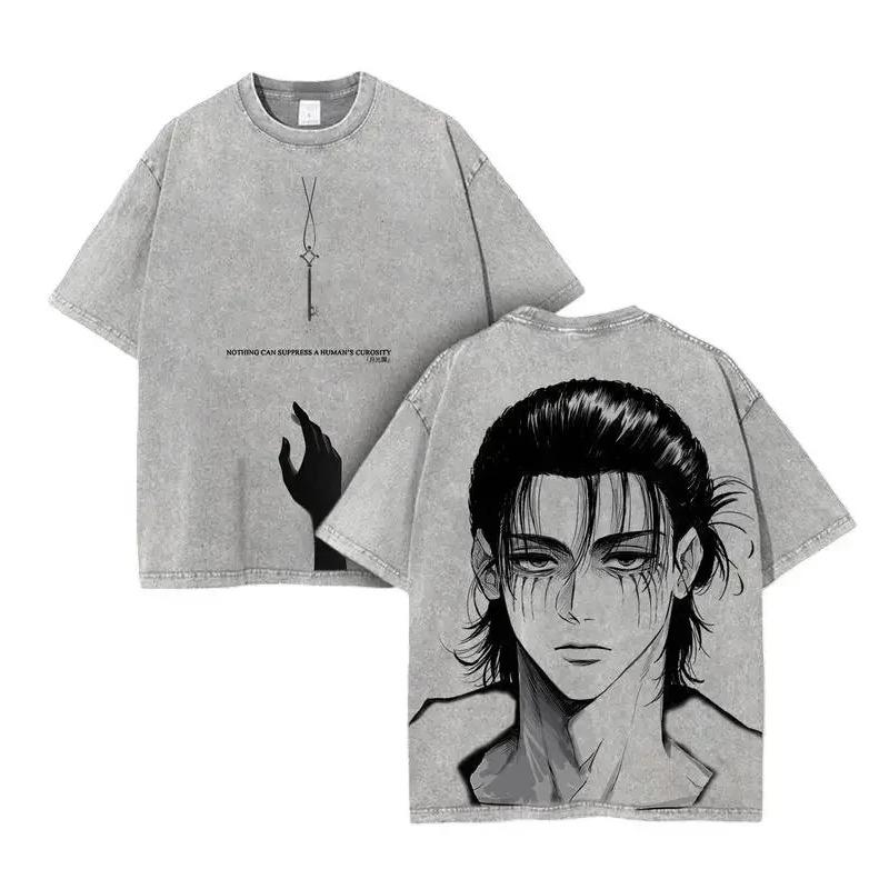 Manga Attack On Titan  Eren Jager Graphic T-shirt Vintage Washed Oversized T Shirt Men Clothing Casual Cotton Short Sleeve Tees