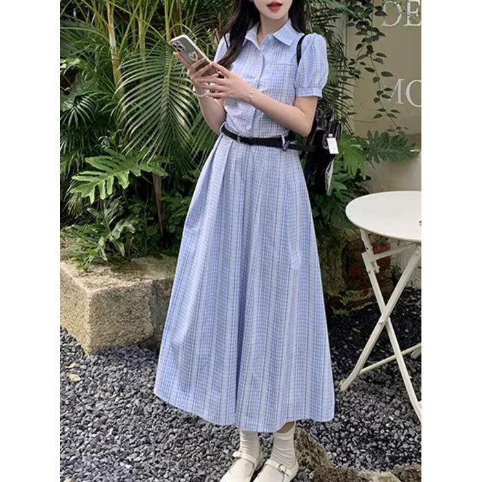 

(original practice + belt) French temperament shirt long skirt new women s summer feeling is popular this year XL світло-синій колір