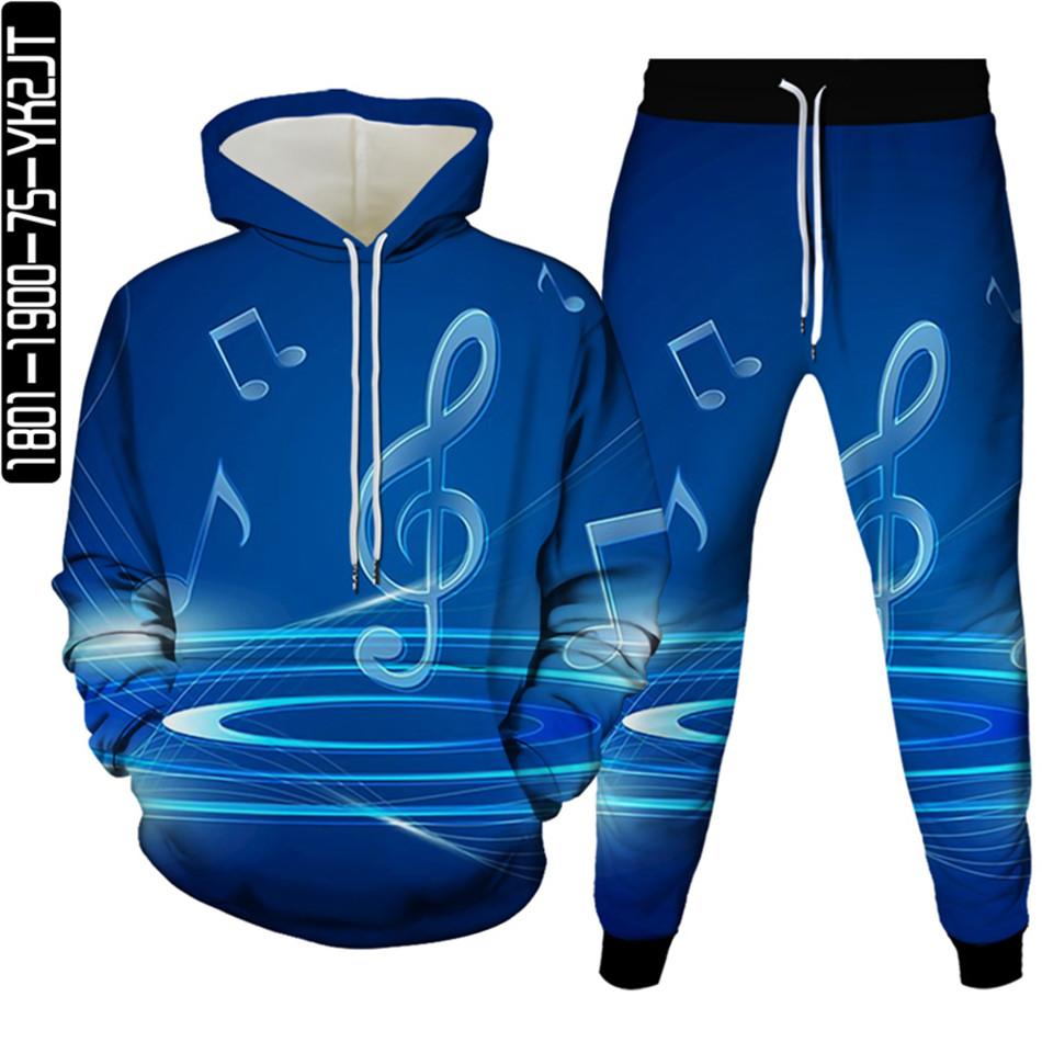 Musical Note 3D Druck Männer Trainingsanzug 2 Pcs Sets Herbst Frühling Hoody Sweatshirt + Lange Hosen Sport Weibliche Mode Kleidung anzug S-6XL