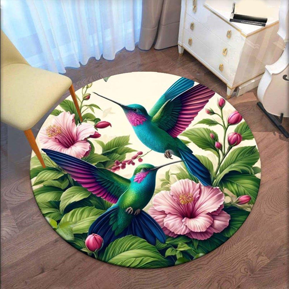 Hummingbird Garden Art Print - Vibrant Floral PosterRound Non-Slip chair mat chair carpet for office Rugs for Office Decor Gift For Valentine's Day Mo