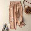 Women's Summer Cotton Linen Embroidered Harem Pants with Artistic Lace Stitching – Casual Nine-Point Bloomers