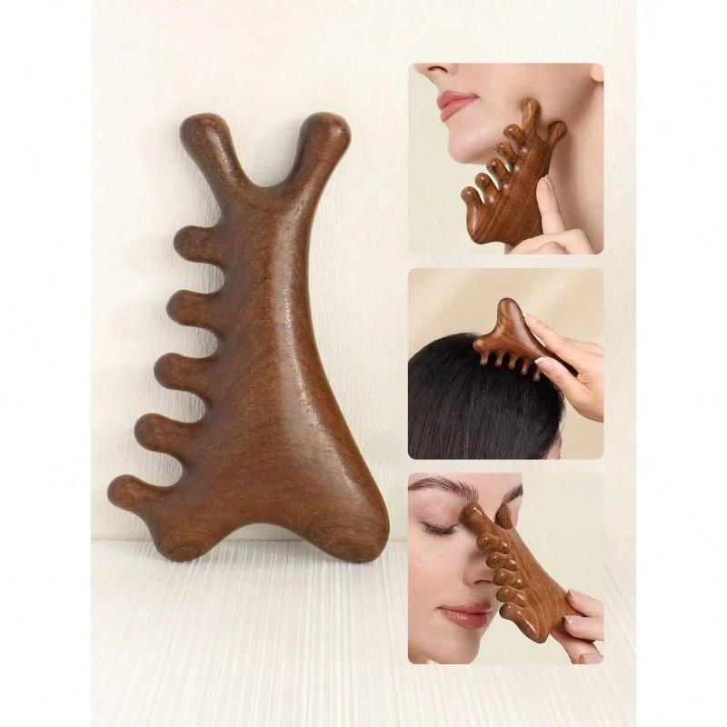 Natural Sandalwood Wide-Tooth Comb, Multi-Functional Head & Face Massager, Gua Sha Lifting Tool, Anti-Static