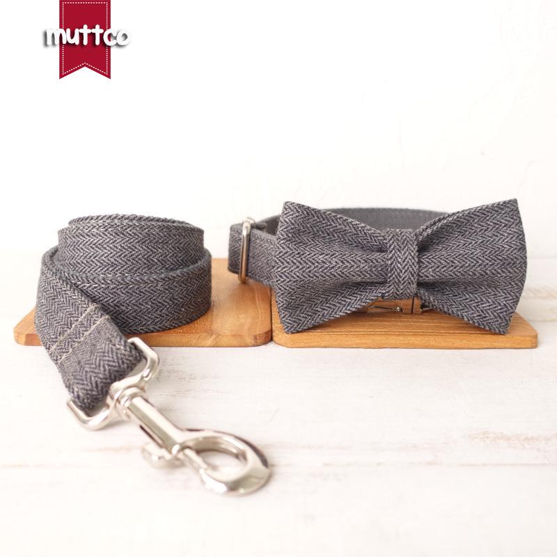 MUTTCO Dog Collar & Leash Set with Bow Tie - UDC-120 Simple Design XS