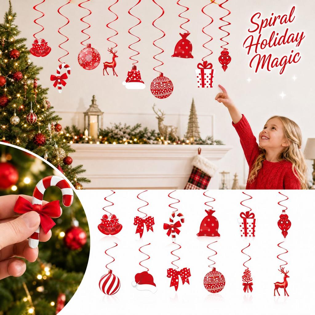 Christmas Hanging Ornaments, 12 Pack for Holiday Tree Decor