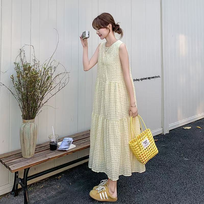 Summer Sleeveless Plaid Dress Women's 2026 New Thin A-word Skirt Casual Commuter Vacation Style Skirt