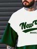 Summer 2025 new men's casual sportswear set 3D digital printed round-neck short-sleeved color block T-shirt and shorts