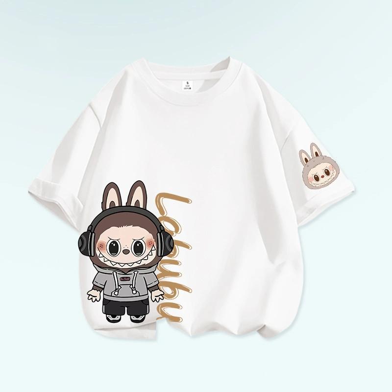 Tricou cu grafică de desene animate Monstru Elf Labubu pentru copii, imprimat, de vară, casual, pentru exterior, pentru fete, cu mânecă scurtă, top