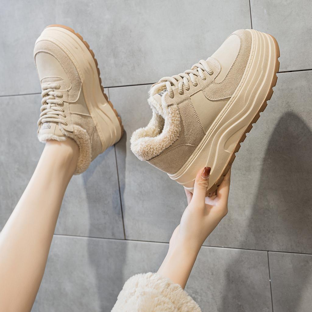 Winter New Retro Little White Shoes Women's Velvet Thickened Cotton Shoes Thick Soles Increase Height Small Versatile Fluffy Shoes