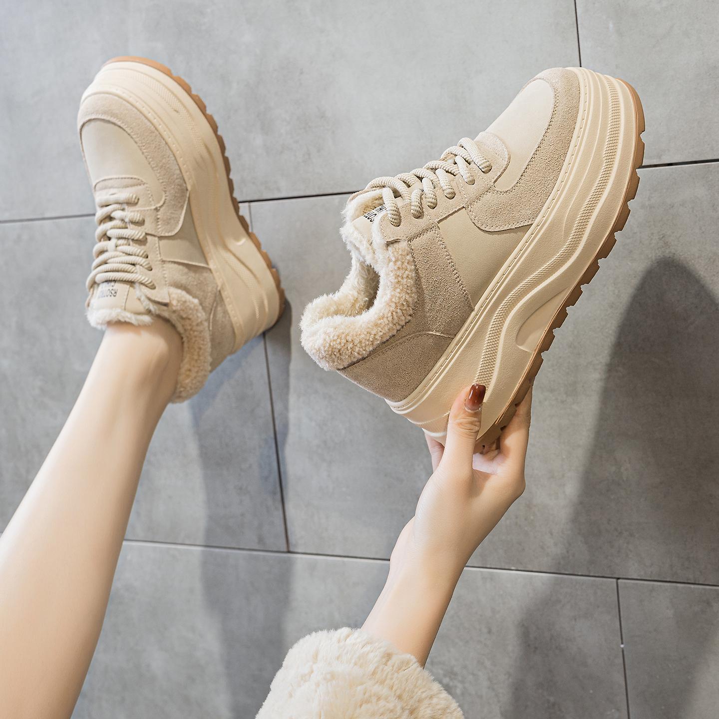 

Winter new retro little white shoes women s velvet thickened cotton shoes thick soles increase height small versatile fluffy shoes 40