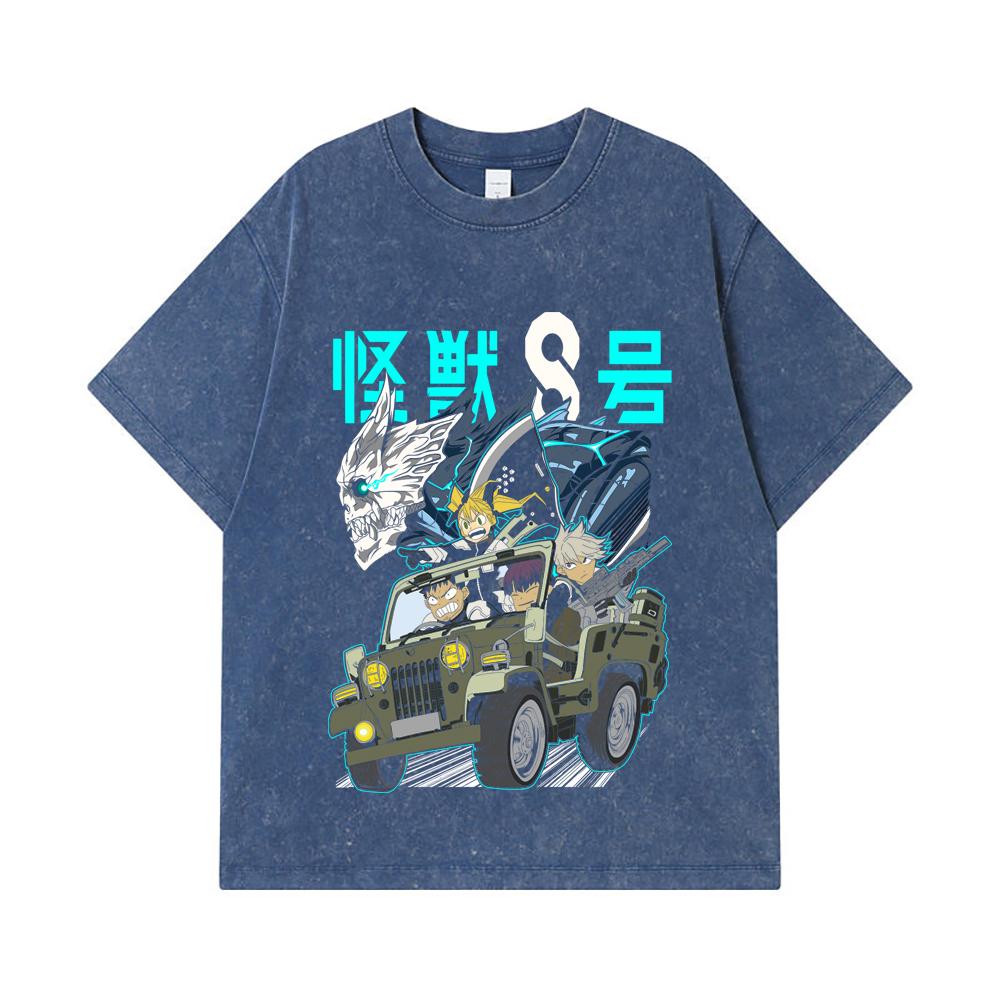 

275 GSM Washed T-shirts 100% Cotton Kaiju No 8 V18 Print Unisex Heavy Cotton T Shirt 2XL королівський синій колір