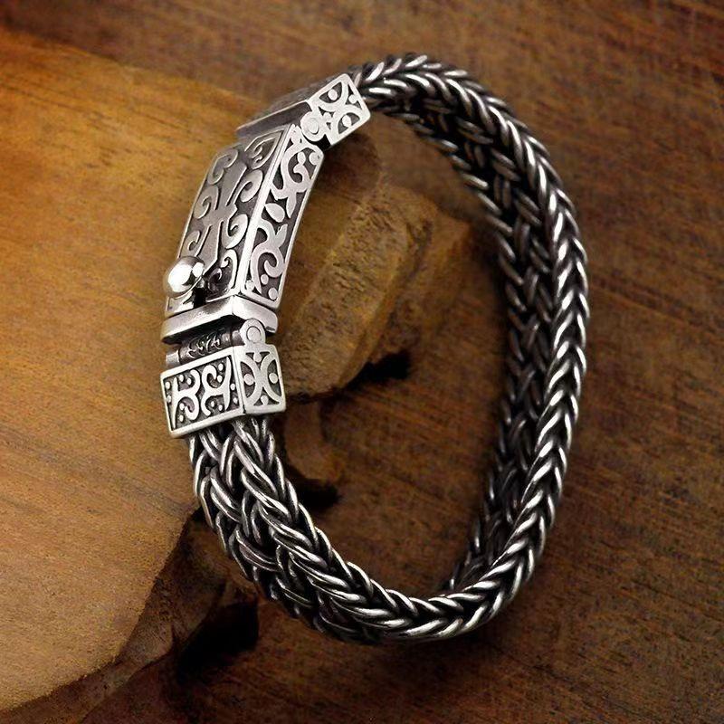 2026 Retro Woven Wide Version Thick Bracelet Trendy Domineering Men s Bracelet 18CM