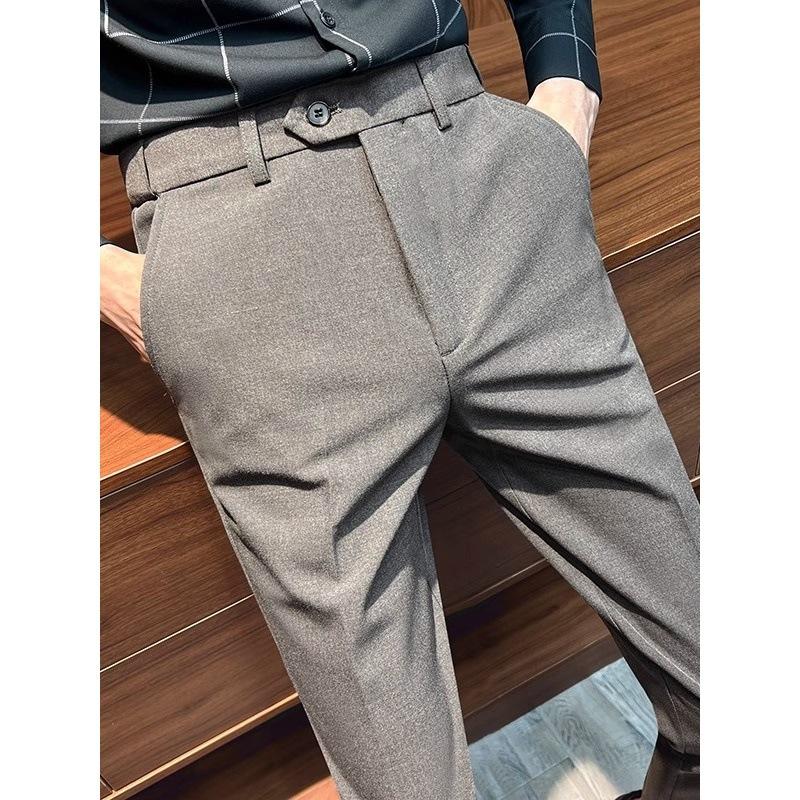 Men's Slim Fit Dress Pants Casual Tapered Trousers Solid Color