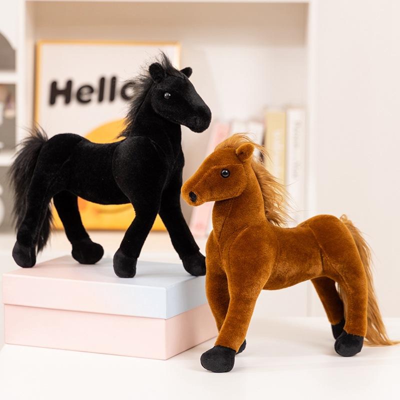 Cute Simulation Black Pony Doll Plush Toy Small White Horse Zodiac Horse Doll Children Soothing Doll