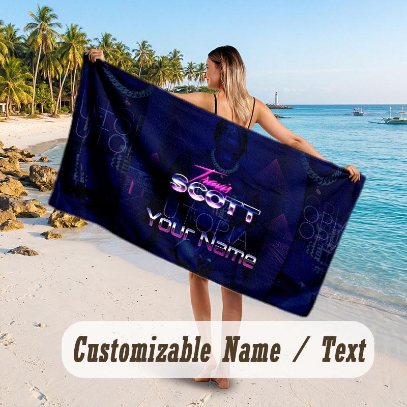 Custom Name Large Beach Towel,Travis Scott Quick Absorbent Towel For Outdoor Travel Poolside