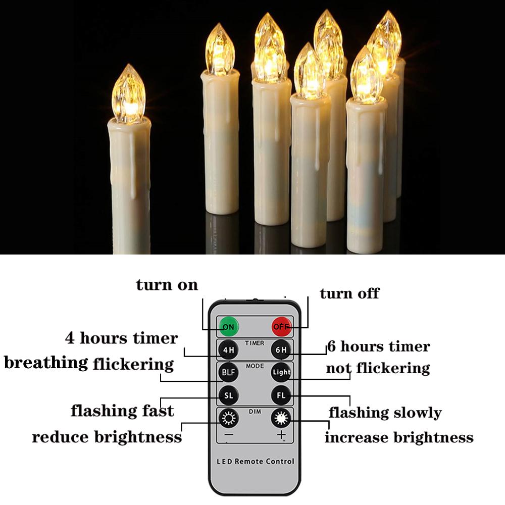 Home Decoration 10Pcs Led Flameless Candle with 4h/6h Timer Remote Candle Flashing Fake Electronic Candles for Wedding Christmas
