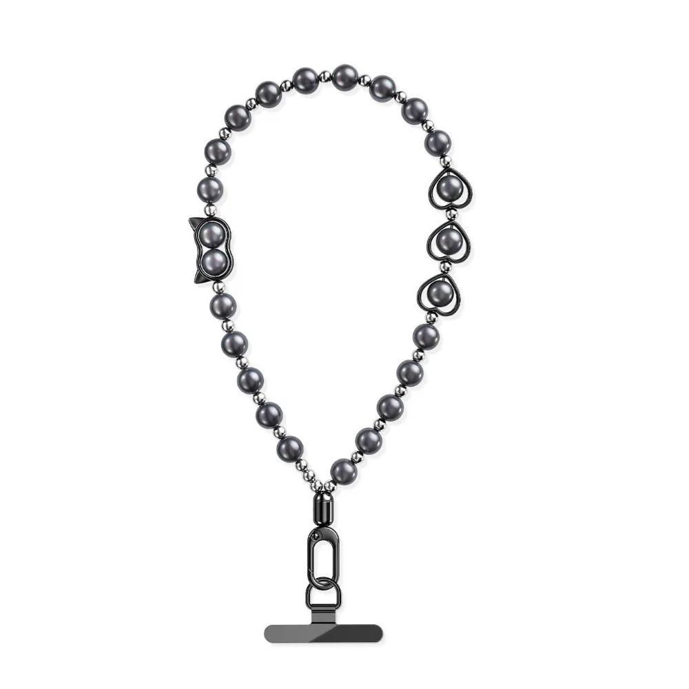 

Fashion Plastic Phone Chain Cat Head Beaded Anti-Lost Chain Metal Wrist Strap Lanyard Women сірий