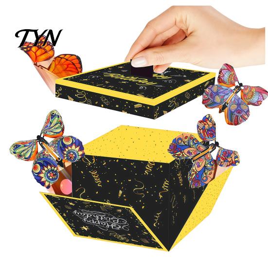 Easy Assembly Gift Box Butterfly Explosion Box, DIY Surprise Exploding Present Holder with 4 for Birthday Flying Butterflies Birthday, Anniversary,