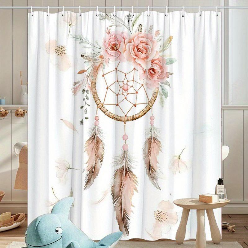 Dreamcatcher Floral Shower Curtain Boho Bathroom Decor Pink Roses Feather Dreamcatcher Water Resistant Bath Curtain Home