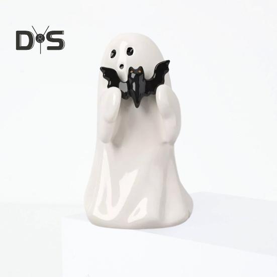 1/2Pcs Halloween Ghost Statue Spooky Resin Ghost Pink Pumpkin Bat Figurine Cute Halloween Home Table Decoration for Indoor Outdoor