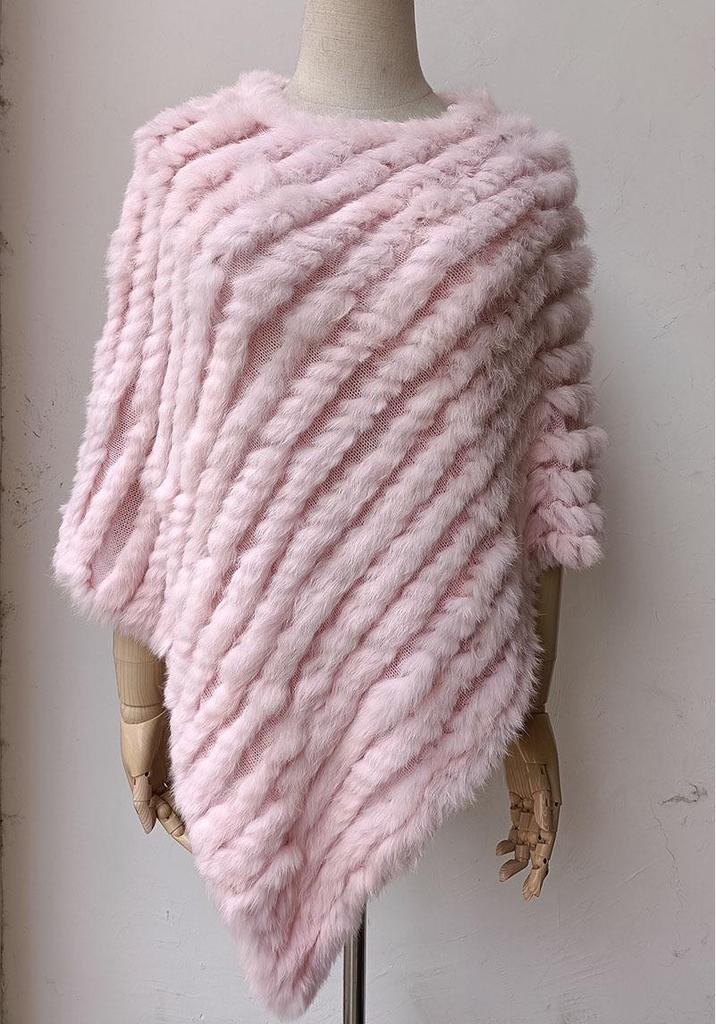 2022 Autumn/Winter Handmade Real Rabbit Fur Knit Triangle Shawl & Women's Pullover Cloak