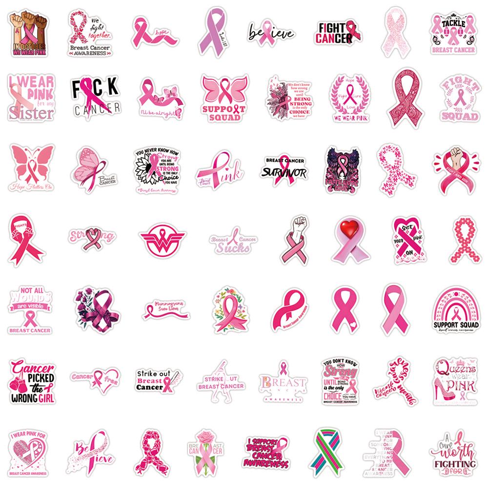 55 Pink Ribbon Breast Cancer Awareness Graffiti Stickers for DIY Decoration On Luggage & Bottles