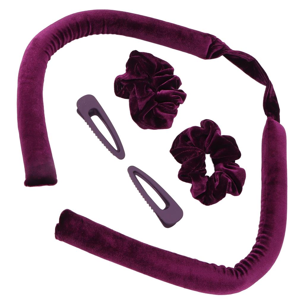 Heatless Curling Rod Headband Hair Curl Ribbon Rollers with Hair Clips Scrunchies for Sleeping Purple