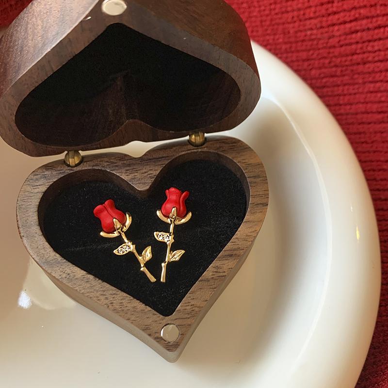 Inlaid Rhinestone Acrylic Rose Flower Earrings for Women 2024 New in Style Red Rose Stud Earring Gorgeous Luxury Zircon Gifts