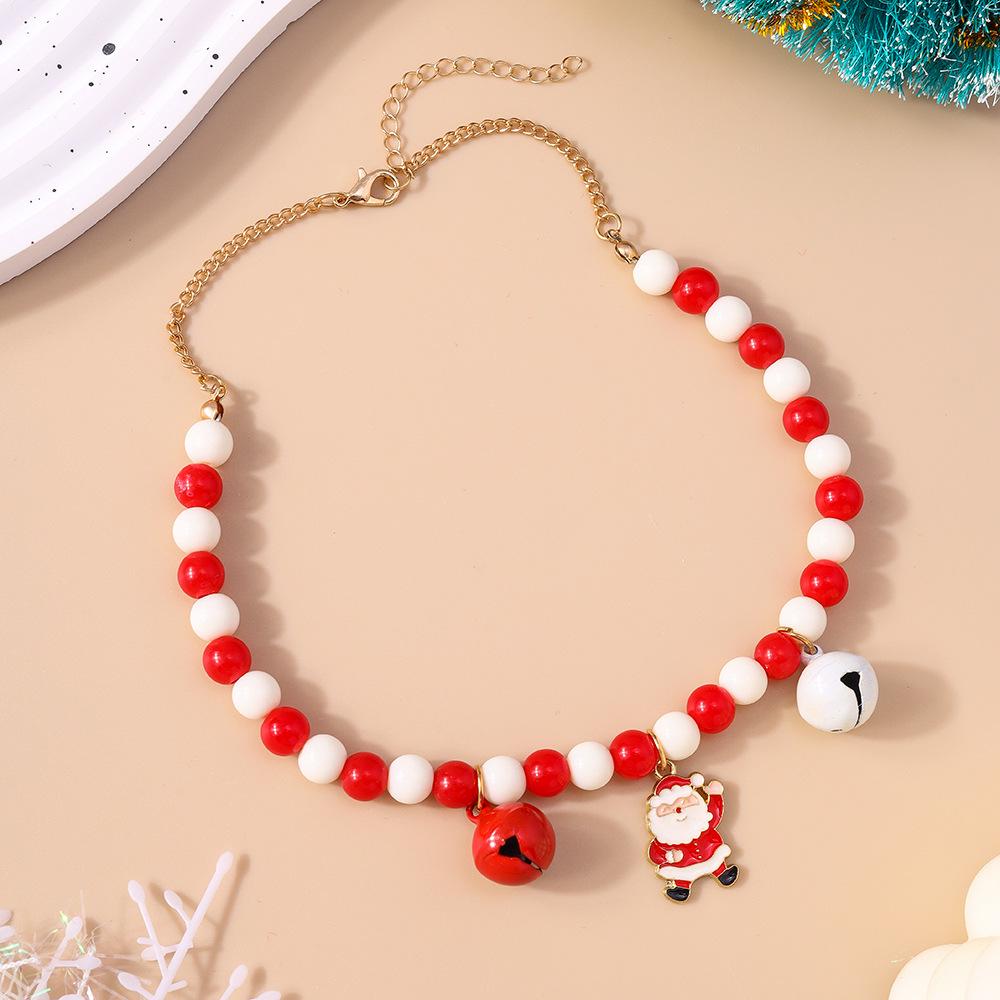 Festive Santa & Bell Red-White Beaded Necklace