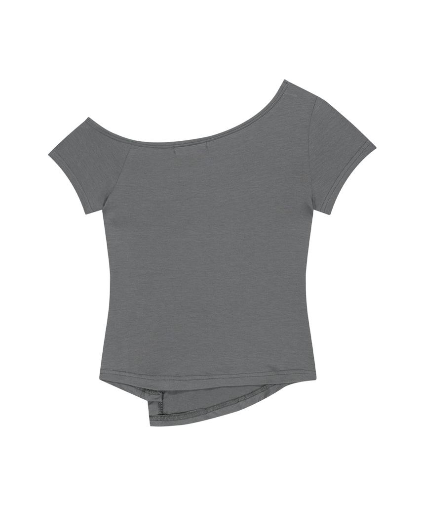 Aejeuyua Button Incision One-Shoulder Tee Charcoal