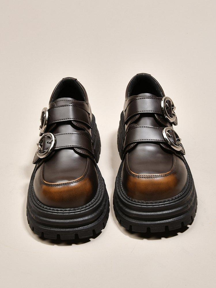 [Ushilai] Fashion Versatile Metal Buckle Small Leather Shoes for Women's Spring 2025 New Platform Temperament Loafers